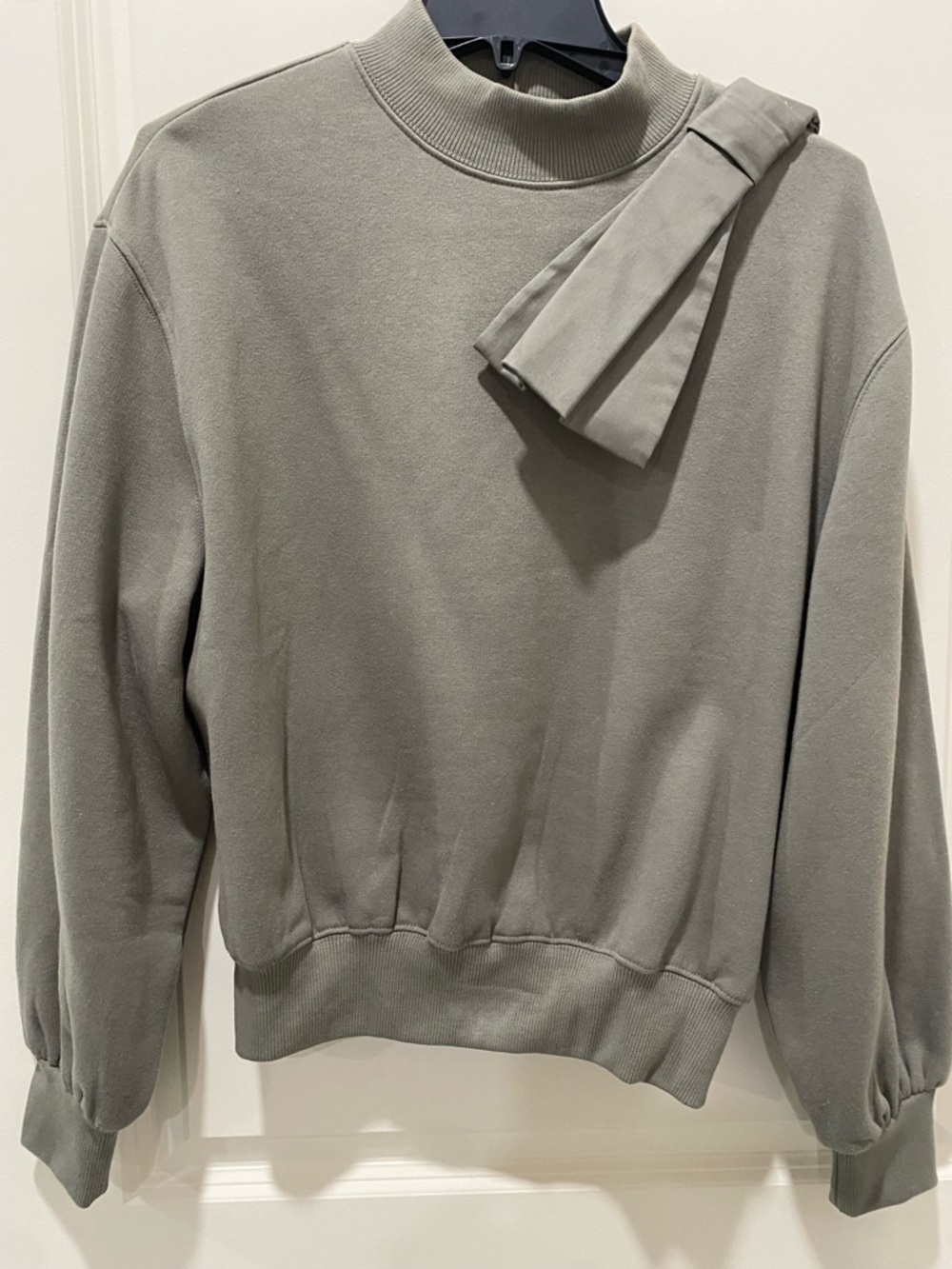 Zara Olive Green Mock Neck Sweatshirt with Bow Detail